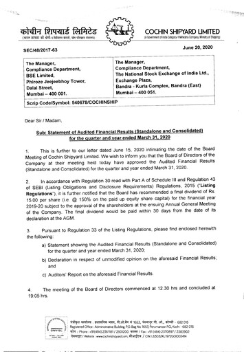 Thumbnail Cochin Shipyard Limited Financial Statement 2019-2020