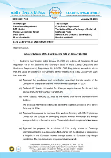 Thumbnail Cochin Shipyard Limited Quarterly Report 2025-q3