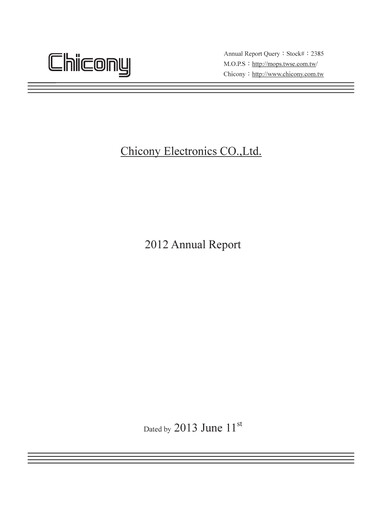 Thumbnail Chicony Electronics Annual Report 2012