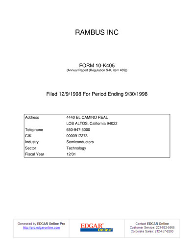 Thumbnail Rambus Annual Report 1998