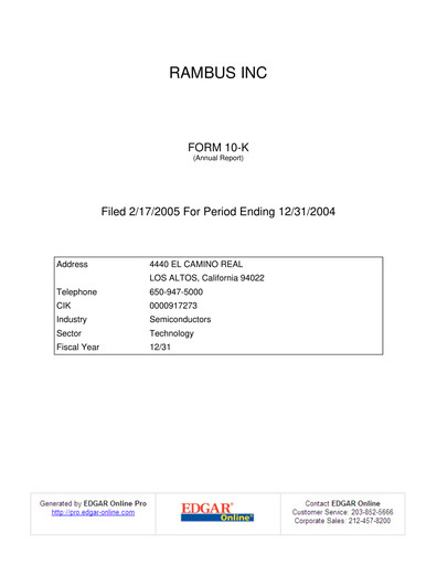 Thumbnail Rambus Annual Report 2004