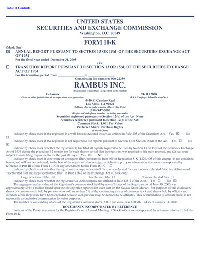 Thumbnail Rambus Annual Report 2005