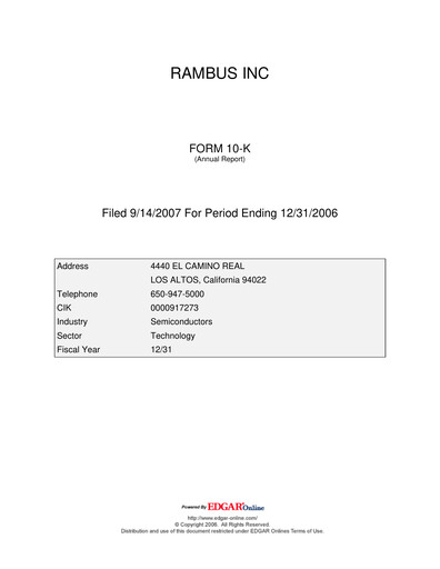 Thumbnail Rambus Annual Report 2006