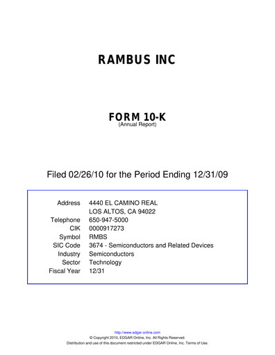 Thumbnail Rambus Annual Report 2009