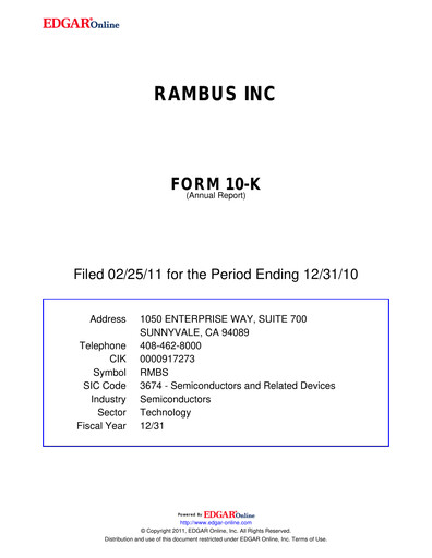 Thumbnail Rambus Annual Report 2010