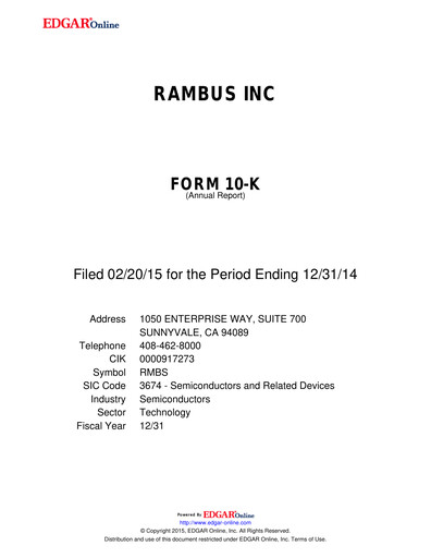 Thumbnail Rambus Annual Report 2014