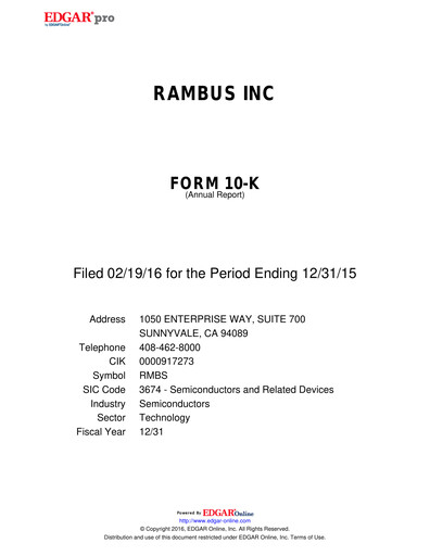 Thumbnail Rambus Annual Report 2015