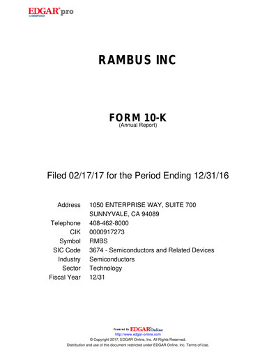Thumbnail Rambus Annual Report 2016