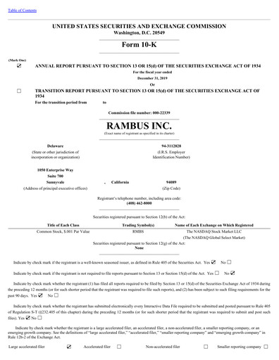 Thumbnail Rambus Annual Report 2019
