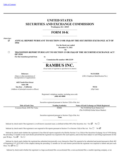 Thumbnail Rambus Annual Report 2021