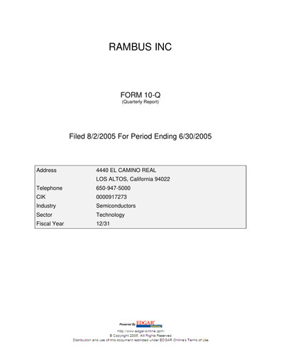 Thumbnail Rambus Quarterly Report 2005-q2