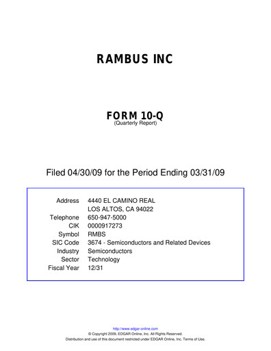 Thumbnail Rambus Quarterly Report 2009-q1