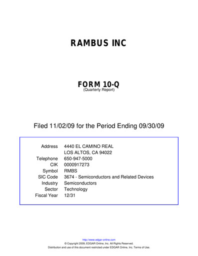 Thumbnail Rambus Quarterly Report 2009-q3