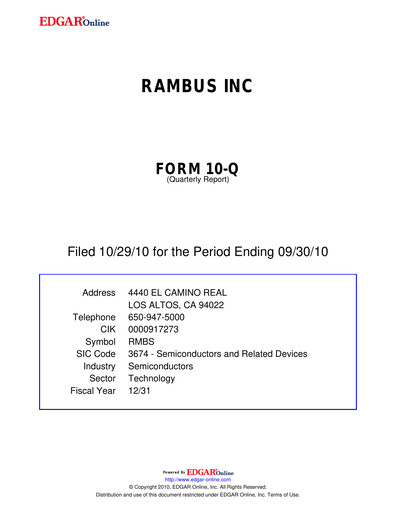 Thumbnail Rambus Quarterly Report 2010-q3