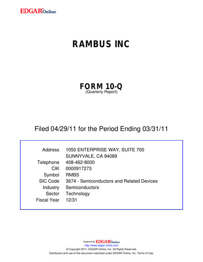 Thumbnail Rambus Quarterly Report 2011-q1