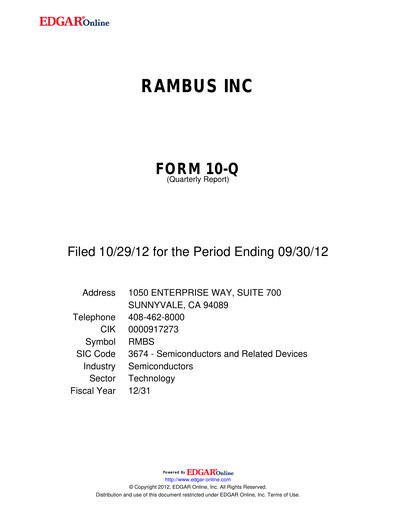 Thumbnail Rambus Quarterly Report 2012-q3