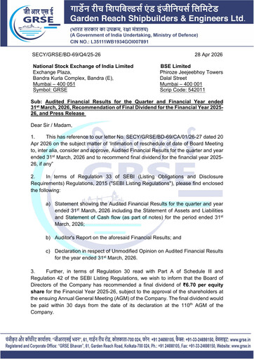 Thumbnail Garden Reach Shipbuilders & Engineers Limited Financial Statement 2025-2026