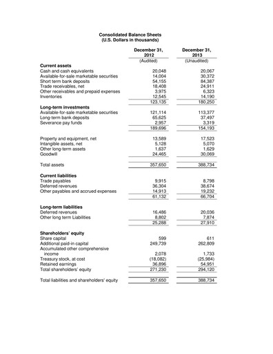 Thumbnail Radware Financial Statement 2013
