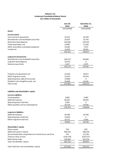 Thumbnail Radware Financial Statement 2019-q2