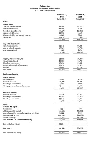 Thumbnail Radware Financial Statement 2022