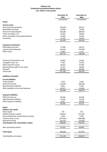 Thumbnail Radware Financial Statement 2025