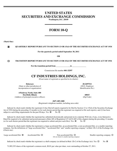 Vorschaubild CF Industries
 Quartalsbericht 2011-q3