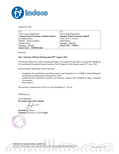 Thumbnail Indoco Remedies
 Quarterly Report 2022-q1