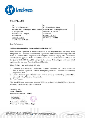 Thumbnail Indoco Remedies
 Quarterly Report 2025-q1