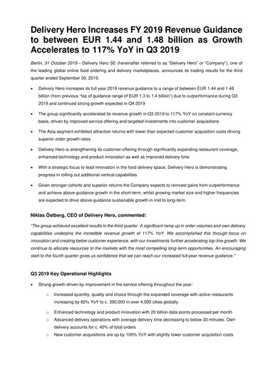 Thumbnail Delivery Hero
 Quarterly Report 2019-q3