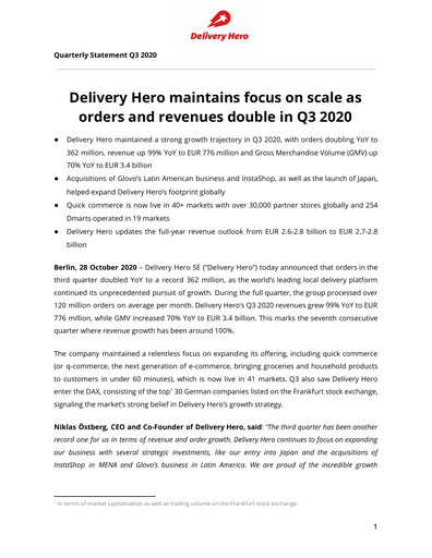 Thumbnail Delivery Hero
 Quarterly Report 2020-q3