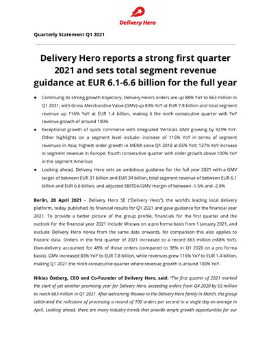 Thumbnail Delivery Hero
 Quarterly Report 2021-q1