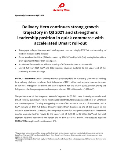 Thumbnail Delivery Hero
 Quarterly Report 2021-q3