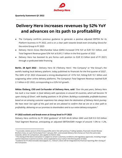 Thumbnail Delivery Hero
 Quarterly Report 2022-q1