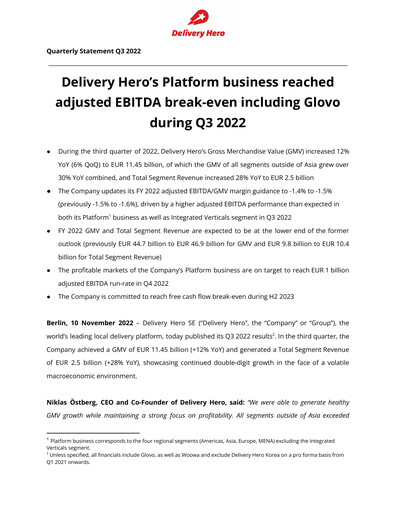 Thumbnail Delivery Hero
 Quarterly Report 2022-q3