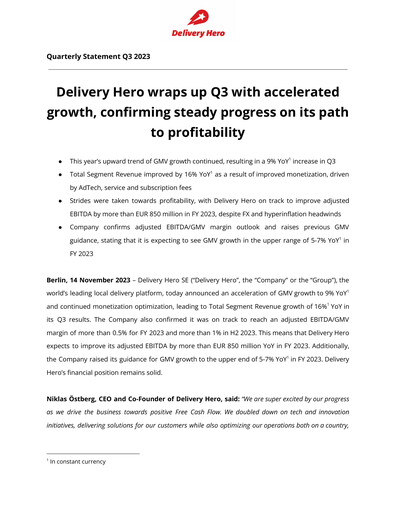 Thumbnail Delivery Hero
 Quarterly Report 2023-q3