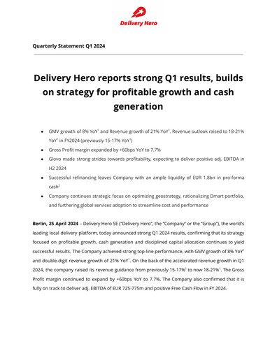 Thumbnail Delivery Hero
 Quarterly Report 2024-q1