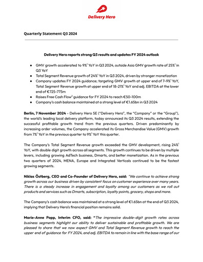 Thumbnail Delivery Hero
 Quarterly Report 2024-q3