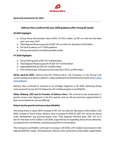 Thumbnail Delivery Hero
 Quarterly Report 2025-q1