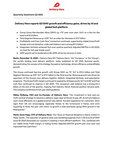 Thumbnail Delivery Hero
 Quarterly Report 2025-q3