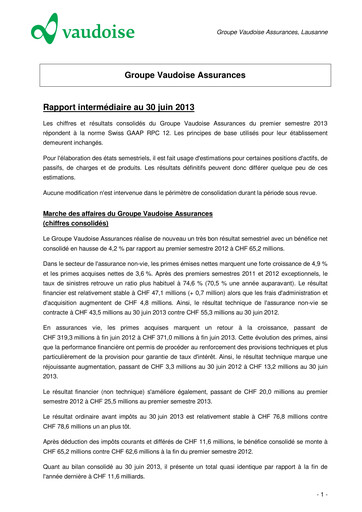 Miniature Vaudoise Assurances Rapport semestriel 2013-h1