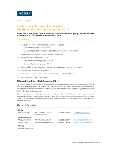 Thumbnail Kerry Group Financial Report 2019