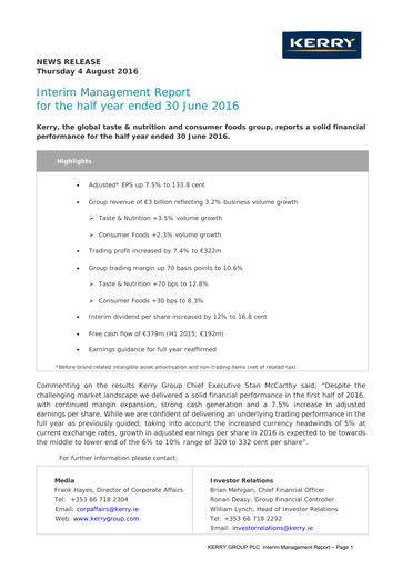 Thumbnail Kerry Group Half-year Report 2016-h1
