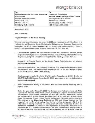 Thumbnail Allcargo Logistics
 Quarterly Report 2022-2023-q2