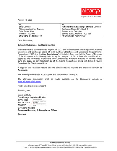 Thumbnail Allcargo Logistics
 Quarterly Report 2023-2024-q1