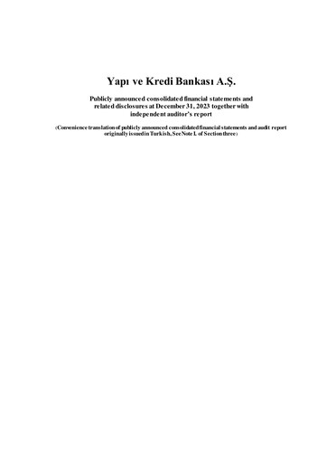Miniature Yapı Kredi
 Bilan financier 2023