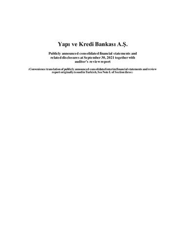 Vorschaubild Yapı Kredi
 Quartalsbericht 2021-q3