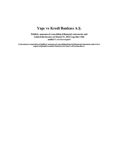 Vorschaubild Yapı Kredi
 Quartalsbericht 2022-q1