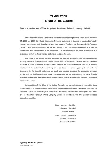 Thumbnail Bangchak Corporation Financial Statement 2002