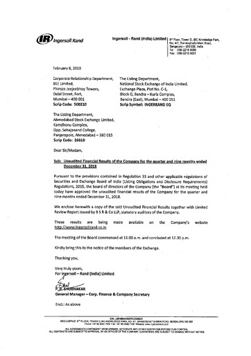Miniature Ingersoll Rand India Rapport trimestriel 2018-q3