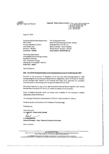 Miniature Ingersoll Rand India Rapport trimestriel 2019-q1